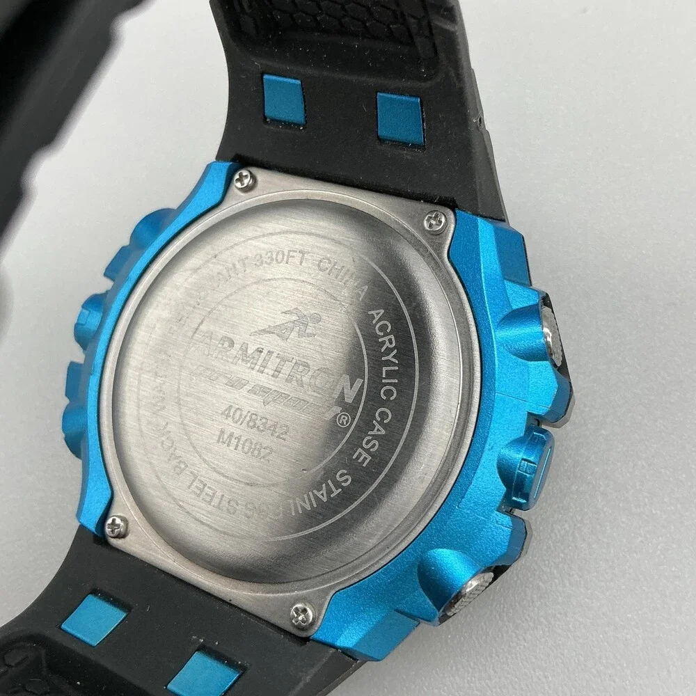 Armitron 40/8342 Mens Watch 53mm Digital Backlight Black Blue Resin New Battery